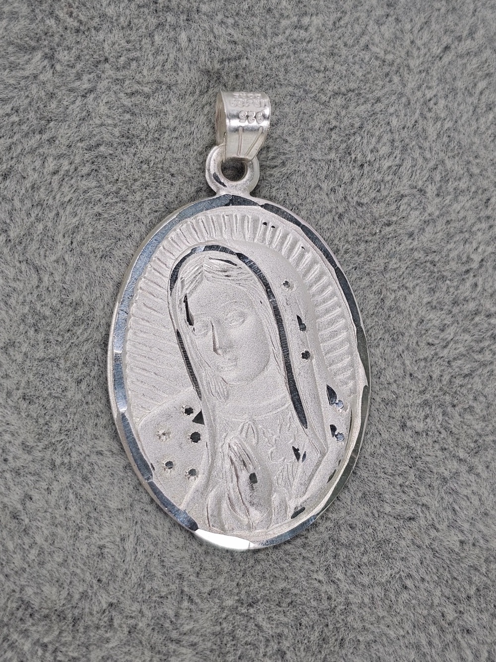Guadalupe Virgin Oval Medal Lrg 925 Sterling Silver Pendant Charm Religious 38mm